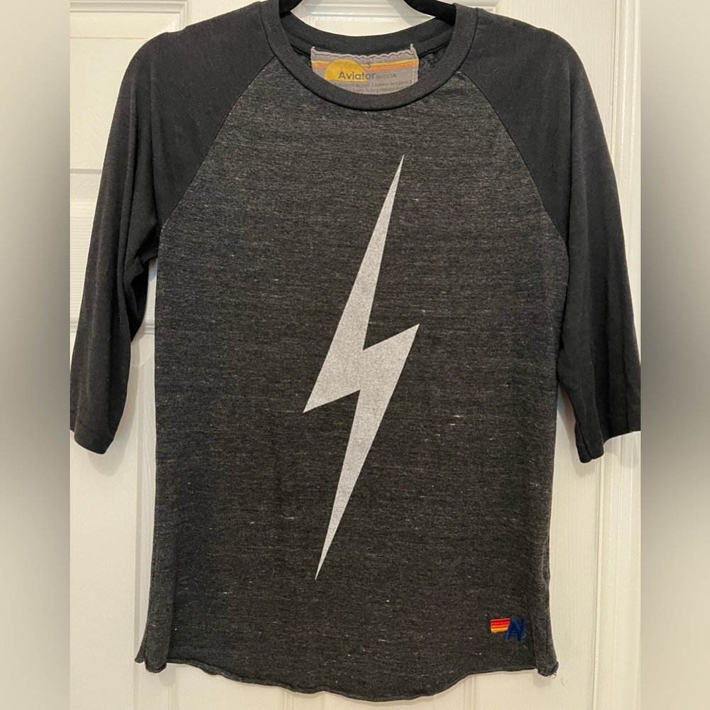 Aviator nation, White lightning bolt baseball tee size small
